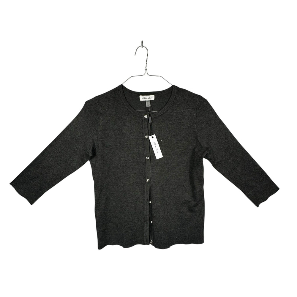 Melissa Paige Women's Novelty Flower Button-Front Cardigan Sweater Grey Large